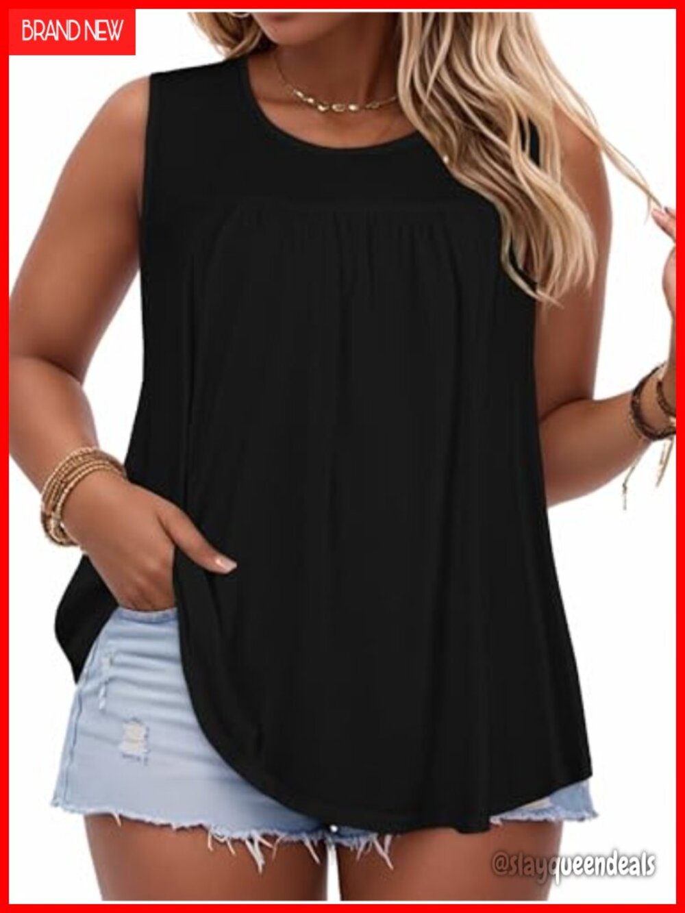 Plus Size Tank Top Loose Fit Sleeveless Crewneck Tunic Tee Casual Summer
